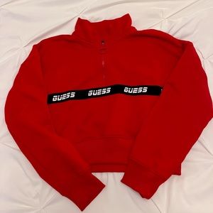 Guess logo half zip cropped sweatshirt